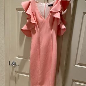 Ruffle sleeve pink tight dress